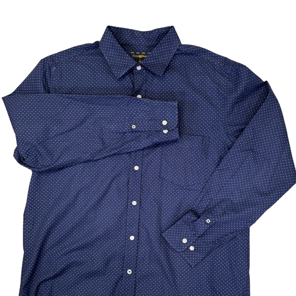 Club Room Mens Navy Blue Polka Dot Button‎ Down Shirt Long Sleeve Cotton Large